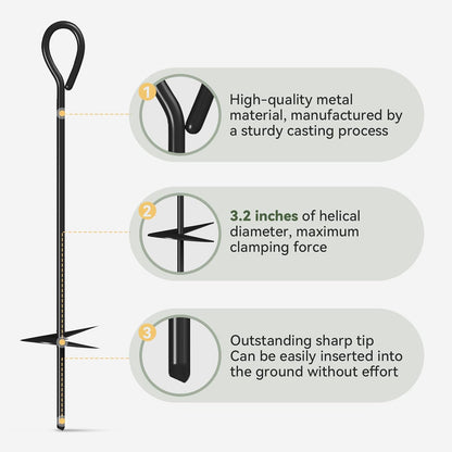 Aoxun 18'' Heavy Duty Ground Anchors Screw in Tent Stakes, with 3" Spiral Blade,Nylon Rope and Spring Clasps for Camping Tent, Canopies, Carports, Sheds, Swing Sets, Canopy Kit, 4 Pack
