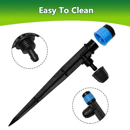 50 Pieces Drip Irrigation Emitters, Adjustable 360 Degree Drip Vortex Emitters on 5" with Stake for 1/4" Drip Irrigation Tubing Irrigation Fan Shape Drippers for Garden Watering System