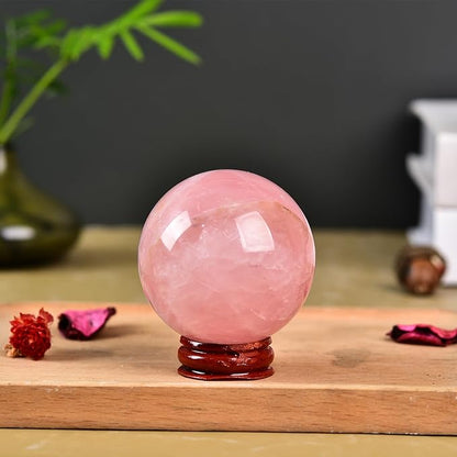 JIC Gem Natural Pink Rose Quartz Ball Sphere with Base,Class 1，10-11cm