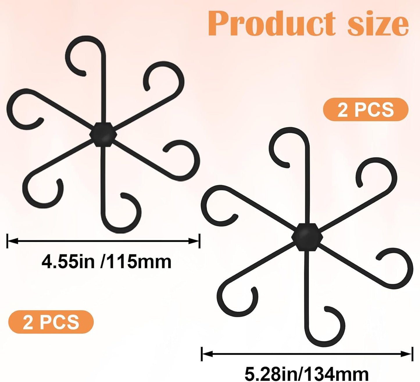 4PCS Plant Stem Support, 2 Sizes Climbing Houseplant Stem Holders, Plastic Reusable Flower Trellis Stem Hook Plant Care Growth Accessories for Flower Plants Indoor Outdoor - Black, 5.28"/4.55"