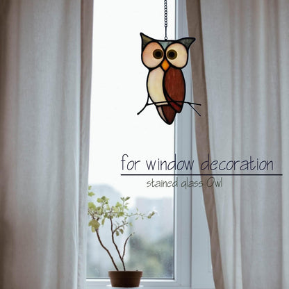 Stained Glass Owl Window Hanging Sun Catcher Halloween Decoration Birthday Gifts for Lover and Friends