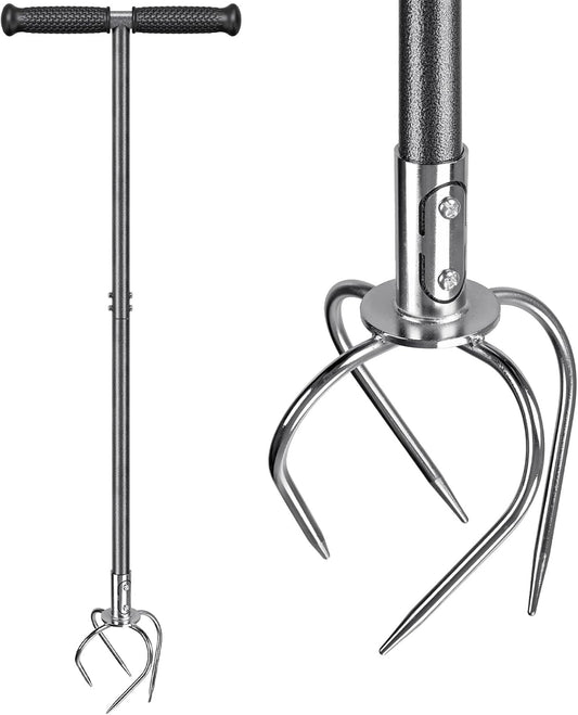 Dolibest Manual Twist Tiller, All-Steel Garden Claw Cultivator with 4 Curved Claws and Soft Rubber
