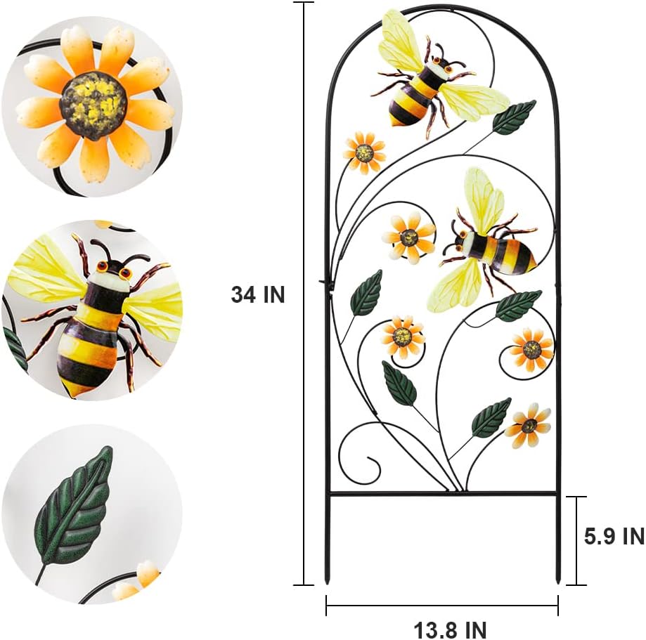 YEAHOME 34 Inch Decorative Metal Spring Garden Stakes with Flowers Bees, Vibrant Decorative Metal Spring Style, Metallic, Outdoor Decorative Garden Stakes