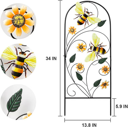 YEAHOME 34 Inch Decorative Metal Spring Garden Stakes with Flowers Bees, Vibrant Decorative Metal Spring Style, Metallic, Outdoor Decorative Garden Stakes