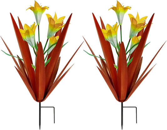 Homight Metal Agave Plant Outdoor Decoration Lily Mexican Yard Art Garden Gift Home Decor Hand Painted Metal Agave Garden Yard Statue, Outdoor Lawn Ornaments(2 Big Yellow Lilies)