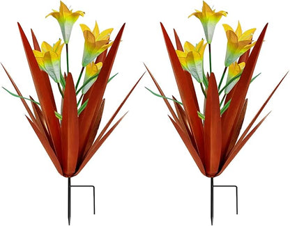 Homight Metal Agave Plant Outdoor Decoration Outdoor Garden Decoration Lily Mexican Yard Art Plant Garden Agave Lily Decorative Garden Gift… (2 Big Yellow Lilies)