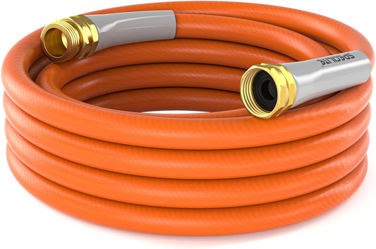 SPECILITE Garden Water Hose 15 ft x 5/8 in, Heavy Duty Leader Pipe Extension, Flexible, Lightweight Kink-less,Hybrid Rubber, with 3/4" Brass Fittings, Orange