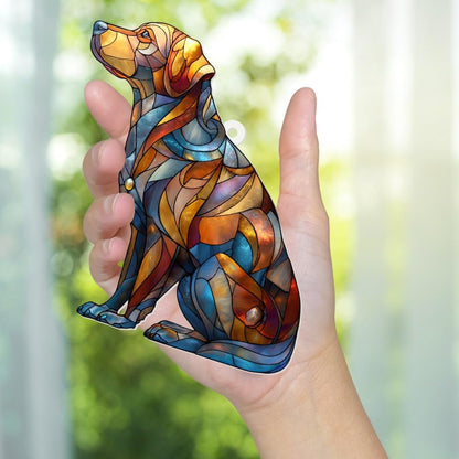 Acrylic Stained Glass Style Dog Ornament – Labrador Retriever Window Hanging Suncatcher, Pet Memorial Keepsake for Dog Lovers, Christmas Tree Decoration, Animal Decor Gift(Sun-07)