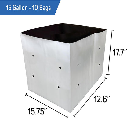 A.A 15 Gallon Grow Bags Black and White Poly Nursery Bags for Plants, Tree Grow, Greenhouse (10 Pack)