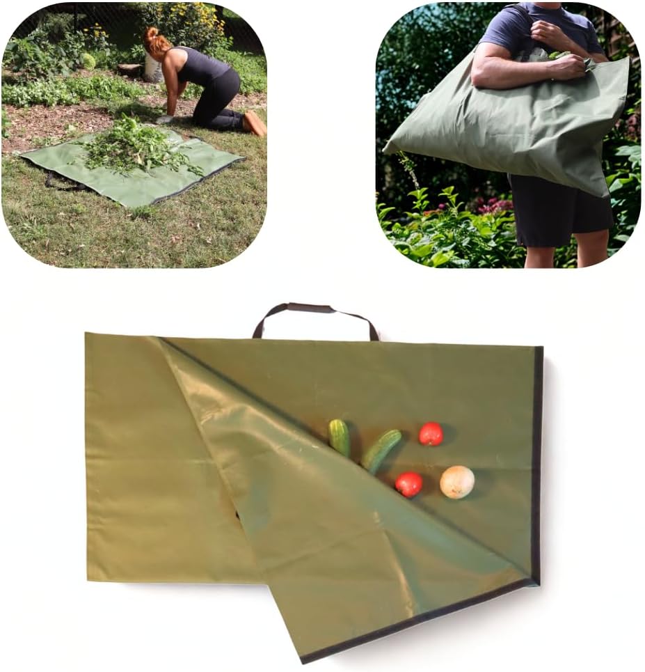 Garden and Landscape Bag, Portable Leaf and Weed Tarp with Handles, Reusable Leaf Bag, 48" X 56" Weed and Landscape Tarp