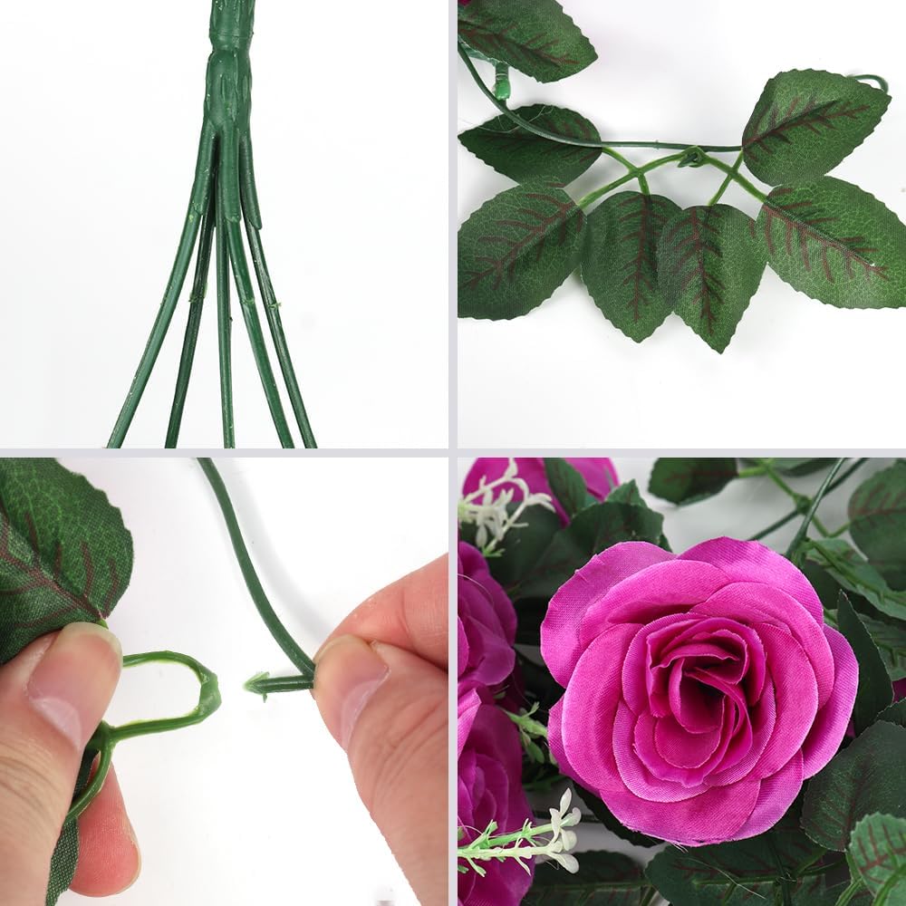 RECUTMS Artificial Hanging Rose Flower 2PCS 3.3Ft Flowers for Outdoors with 30 LED Fairy String Lights Fake Indoor Outdoor Wall Wedding (Purple)