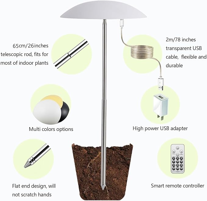 LED Grow Lights for Indoor Plants, Smart USB Small Full Spectrum Plant Lights with Remote, Height Adjustable, Auto On/Off Timer, Ideal for Home Decoration