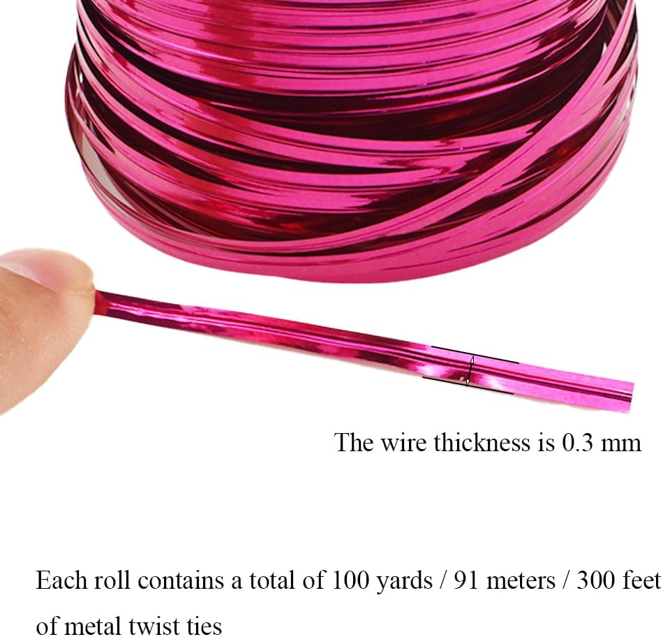 HAHIYO 100Yards/300Feet/91M Rose Red Metal Twist Ties Bread Candy Coffee Bag Ties Plant Garden Twist Ties for Cellophane Treat Bag Gift Wraping Bag Plastic Bag Halloween Party Cake Present Art Craft