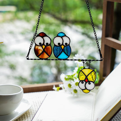 Owl Bird Gifts for Bird Lovers Stained Glass Suncatchers for Windows,Birds Decor Stained Glass Window Hangings,Owls Ornament Housewarming Gift Owls Gifts for Women Owl Lover