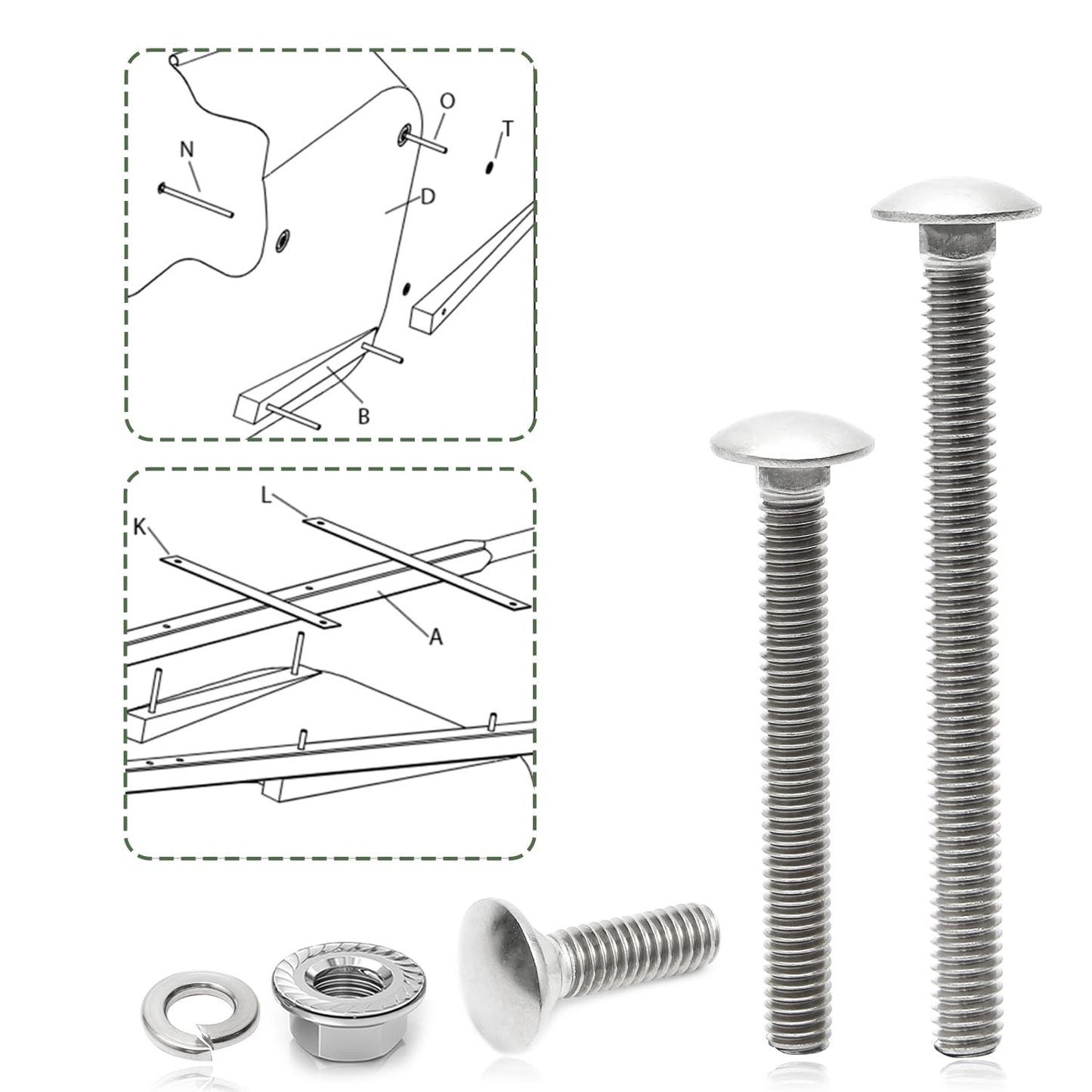 5/16-18 Carriage Bolts Set 40pcs Wheelbarrow Handles Replacement Kit 304 Stainless Steel Nut and Bolt Set Assortment Kit Compatible for Jackson Wheelbarrow Rebuild, Furniture Repair, Wood Joining