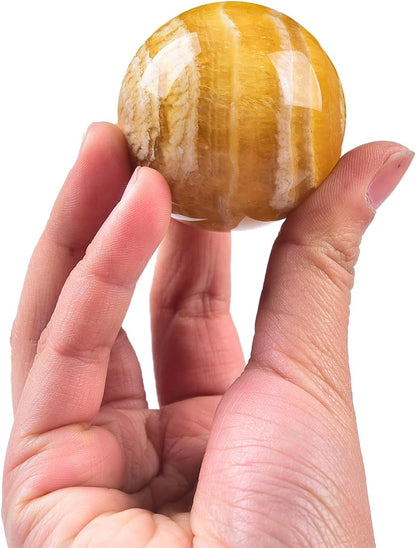 JIC Gem Natural Yellow Fluorite Crystal Sphere Crystal Decorative Ball with Wooden Stand Meditation Balls for Witchcraft Reiki Gift 40-50mm