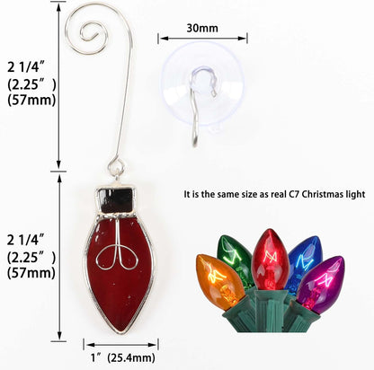 Bieye W10102 7PCS Tiffany Style Stained Glass Window Hangings for Home Decor (Christmas Light Bulb)
