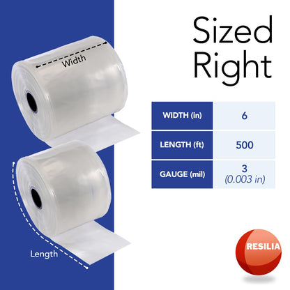 RESILIA Lay Flat Poly Tubing - Food-Grade Polyethylene, Custom Poly Bag Packaging Solution, 6 Inches x 500 Feet, 3 Mil, 0.003 Inch, Thickness, 1 Roll, Made in the USA