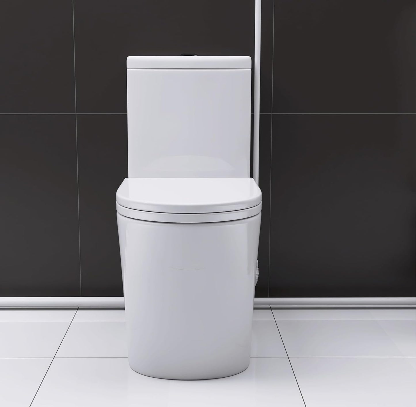 WinZo 450W Macerator Pump Toilet For Basement,Elongated 17-inch Tall Comfort Seat,Powerful Macerating Toilet System With 3 Water Inlet & Ac Vent