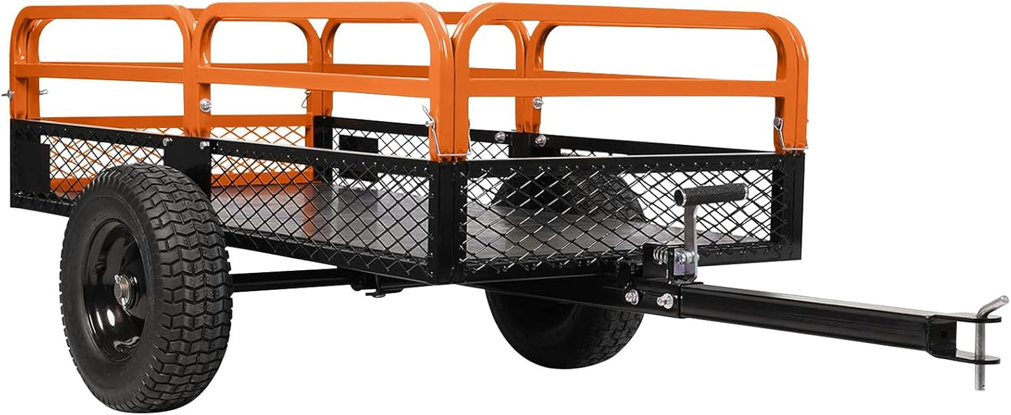 Heavy Duty ATV UTV Trailer Dump Cart 1600 Lbs Capacity 15 Cu Ft Tow Behind Steel Utility Trailer with Removable Sides and All-Terrain Tires for Garden Yard Farm Work Durable and Reliable