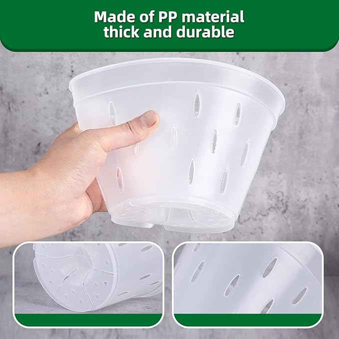 YIKUSH Orchid Pots with Holes Clear Orchid Pot Plastic Plant Pot Flower Pots Outdoor and Indoor Use 5.5 inch 10Pack