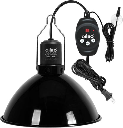 Oiibo Reptile Light Fixture with Dimming Thermostat, 8.5inch Deep Dome Reptile Lamp Fixture, Reptiles Heat Lamp Fixture for UVB Bulb Basking Heat Bulb, Max 150W