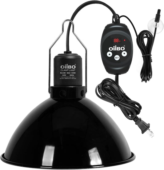Oiibo Reptile Light Fixture with Dimming Thermostat, 8.5inch Deep Dome Reptile Lamp Fixture, Reptiles Heat Lamp Fixture for UVB Bulb Basking Heat Bulb, Max 150W
