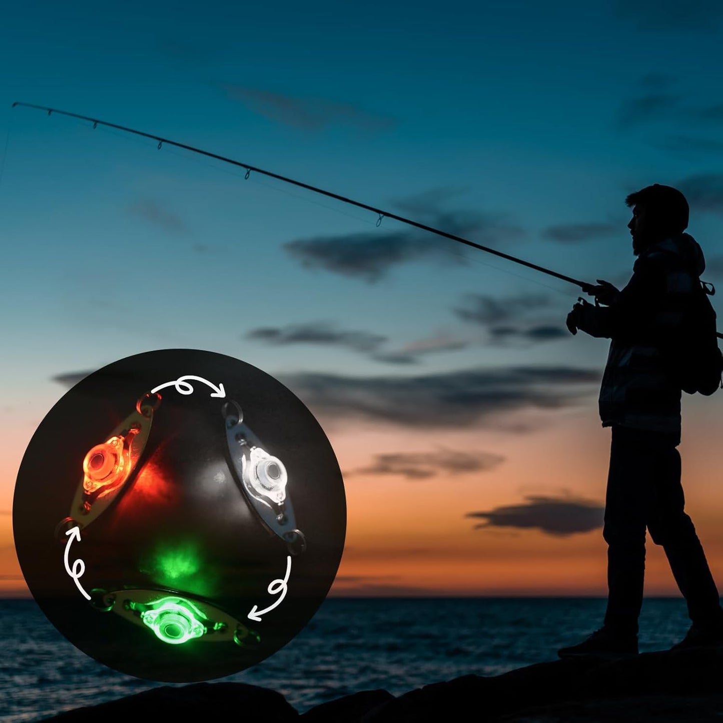 LED Underwater Fishing Lures，LED Lighted Bait Flasher，Deep Drop Fishing Lures，Fish Eye Attractive Light Bait Lure Lamp 5PCS