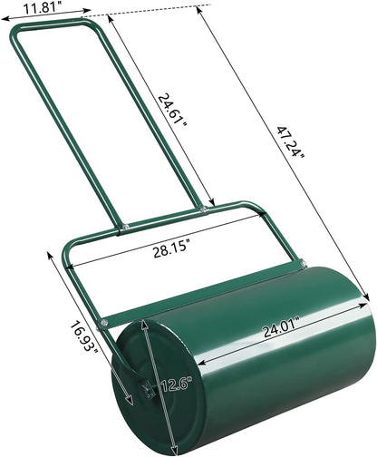 Outvita Lawn Roller, 13 Gallons Water and Sand Filled Garden Drum Roller with U Shaped Handle Tow beind Sod Roller for Planting, Seeding(Green)