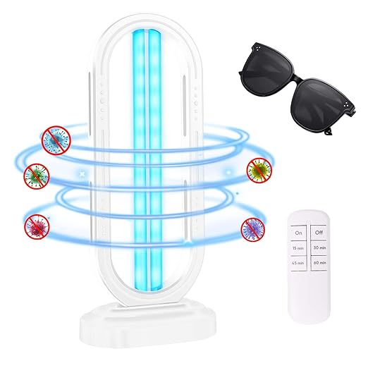 UV Light Sanitizer,4-Speed Timing and Remote Control UVC Home Disinfection Device,Ultraviolet Light Sanitizer for Bed Bugs and Dust Mites,UV Lamp for Whole Room,White
