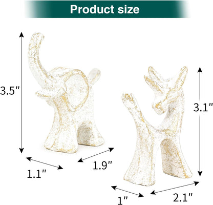 Sungmor Set of 2 Cast Iron Elephant & Unicorn Figurines - Rustic White Animal Sculptures for Shelf, Desk, or Entryway - Heavyweight Decorative Mini Cute Statues - Whimsical Vintage Home Décor