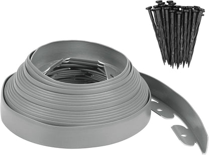 Garden Edging - 33 Feet Plastic Landscaping Edging Border with 30 PCS Spikes Apply to Flower Beds/Grass Lawn/Yard (33FT x 1.57IN, Gray)