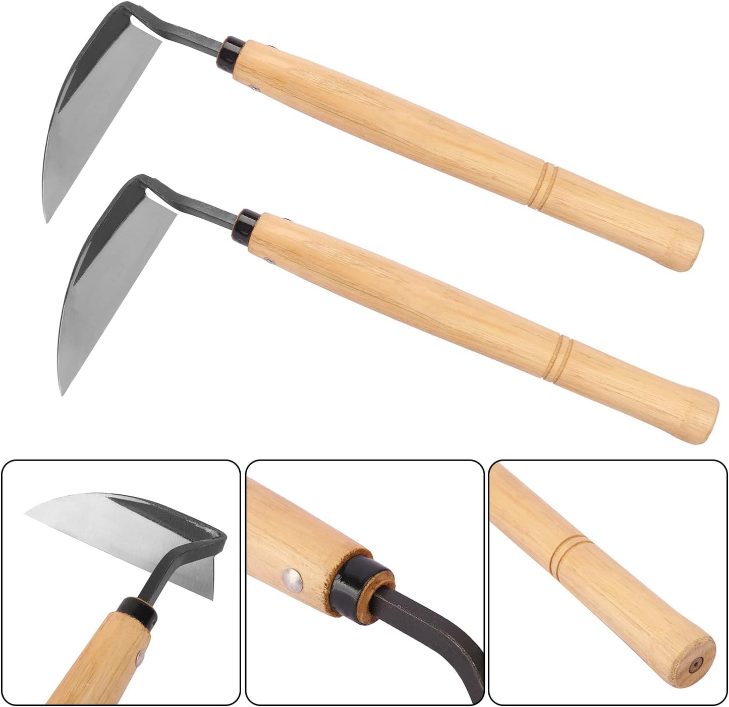 2 Pack Japanese Hand Weeding Sickle Garden Tools with Premium Composite Steel Curved Blade, Japanese Weeding Tools for Efficient Gardening, Planting, Landscaping