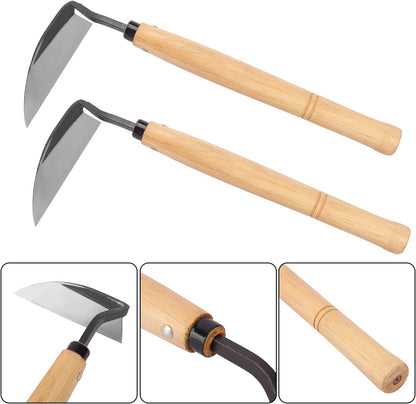 2 Pack Japanese Hand Weeding Sickle Garden Tools with Premium Composite Steel Curved Blade, Japanese Weeding Tools for Efficient Gardening, Planting, Landscaping