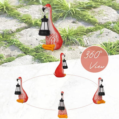 Flamingo Garden Statues with Solar Lantern, Outdoor Figurine Resin Sculpture Hanging Solar Power Lights for Decoration Yard Patio Balcony Lawn Ornament Art Decor, Unique Gift for Grandma Wowen Mom
