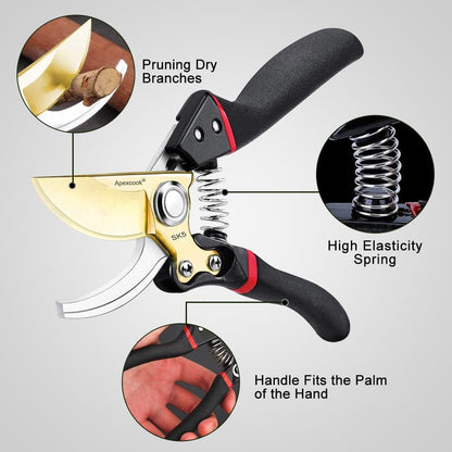 Garden Shears, Handheld Pruning Shears for Heavy Duty, Ergonomic Gardening Tools for Pruning Branches, Plants, Shrubs and Vines, Professional Sharp Garden Scissors (Japanese Garden Pruning Shears)