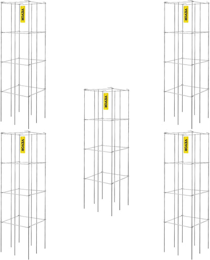 VEVOR Tomato Cages, 11.8" x 11.8" x 46.1", 5 Packs Square Plant Support Cages, Silver PVC-Coated Steel Tomato Towers for Climbing Vegetables, Plants, Flowers, Fruits