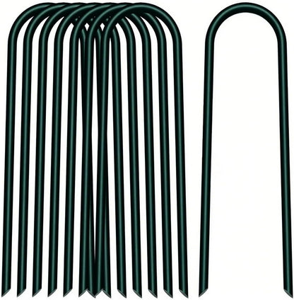4 inch 25 Pack U Shape Green Garden Stakes,11 Gauge Garden Pins,U-Shaped Tent Stakes,Galvanized Landscape Staples for Yard Lawn,Tube, Landscape Fabrics,Irrigation Hose and Weed Barriers.