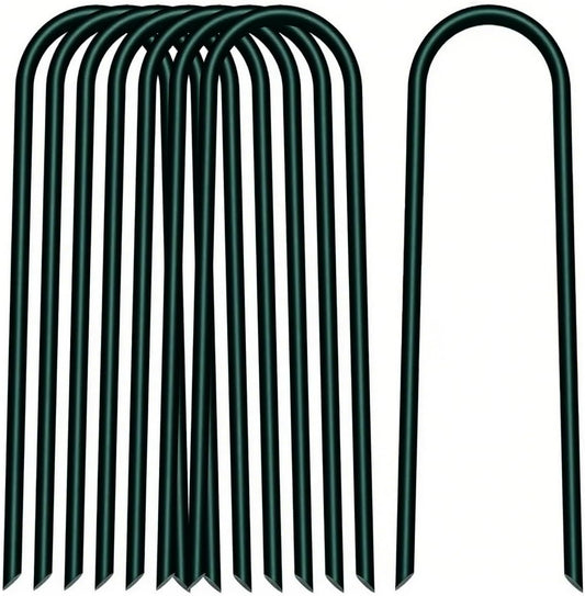 4 inch 25 Pack U Shape Green Garden Stakes,11 Gauge Garden Pins,U-Shaped Tent Stakes,Galvanized Landscape Staples for Yard Lawn,Tube, Landscape Fabrics,Irrigation Hose and Weed Barriers.