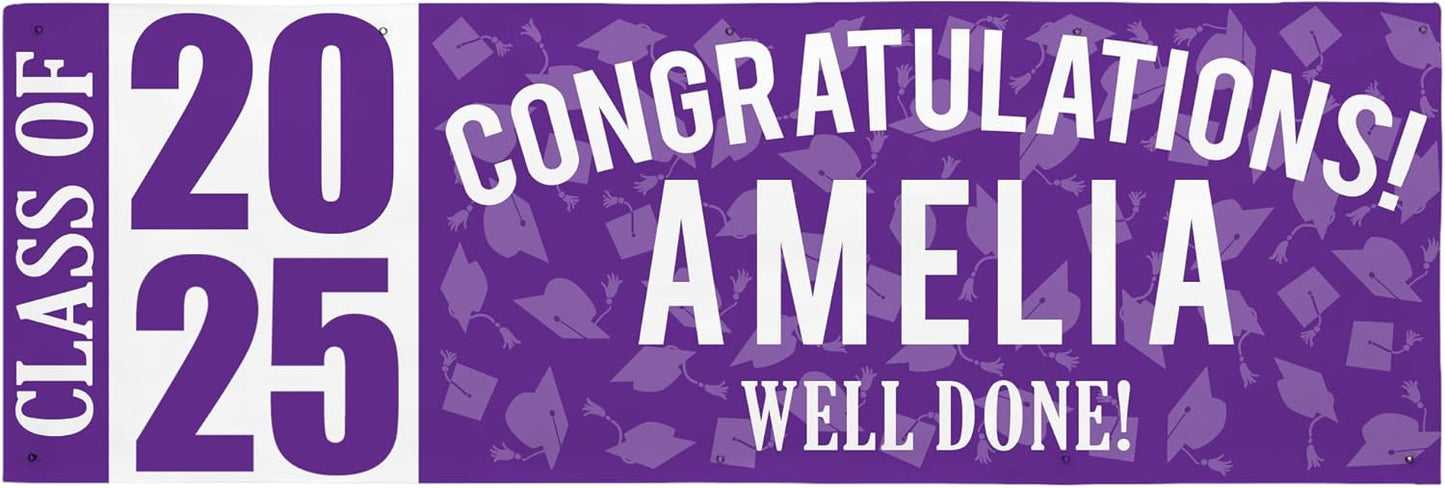Let's Make Memories Personalized Graduation Banner Class of 2025 - Graduation Party Decorations - Congratulations Banner - Indoor/Outdoor Vinyl - Best in Class - Purple - 10 ft.