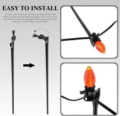 Jetec 120 Pieces Christmas Light Stakes Universal Yard Lawn Holiday 7.5 Inches Light Ground Stakes for C7 C9 String Lights Christmas Outdoor Lights Holders on Yards, Driveways (Black)