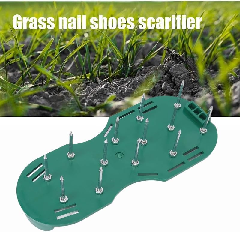 Lawn Aerator Shoes with Adjustable Nylon Straps, Lawn Aeration or as Screed Shoes, Gardening Spiked Shoes Lawn Aerating One Size Fits All Spiked Sandals for Yard Patio Garden Grass Green