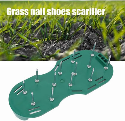 Lawn Aerator Shoes with Adjustable Nylon Straps, Lawn Aeration or as Screed Shoes, Gardening Spiked Shoes Lawn Aerating One Size Fits All Spiked Sandals for Yard Patio Garden Grass Green