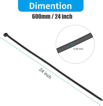 XINGO 24 inch White Long Zip Ties Heavy Duty 100 PCS, 200LBS Ultra Strong Plastic Wire Ties, Large Cable Ties Extra Long Tie Wraps, Indoor and Outdoor UV Resistant