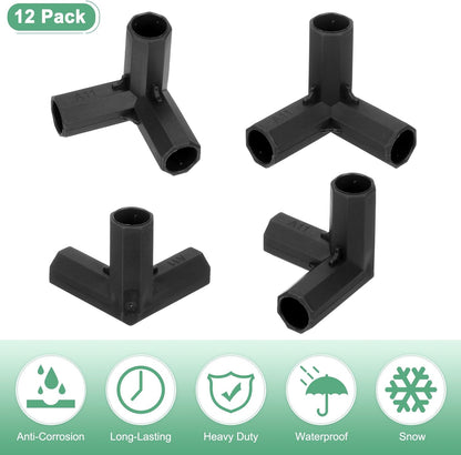 12 Pcs 11mm Greenhouse Frame Building Connectors, 3 Way Right Angle Pipe Fitting for Grape Trellis/Sunscreen Shed/Gardening Plant Stakes, Greenhouse Accessories [Black]