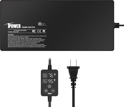 iPower 8 by 18 Inch 24W Reptile Heating Pad with Adjustable Thermostat, Under Tank Warmer Terrarium Heat Mat for Turtles/Snakes/Lizards/Frogs, and Other Reptiles