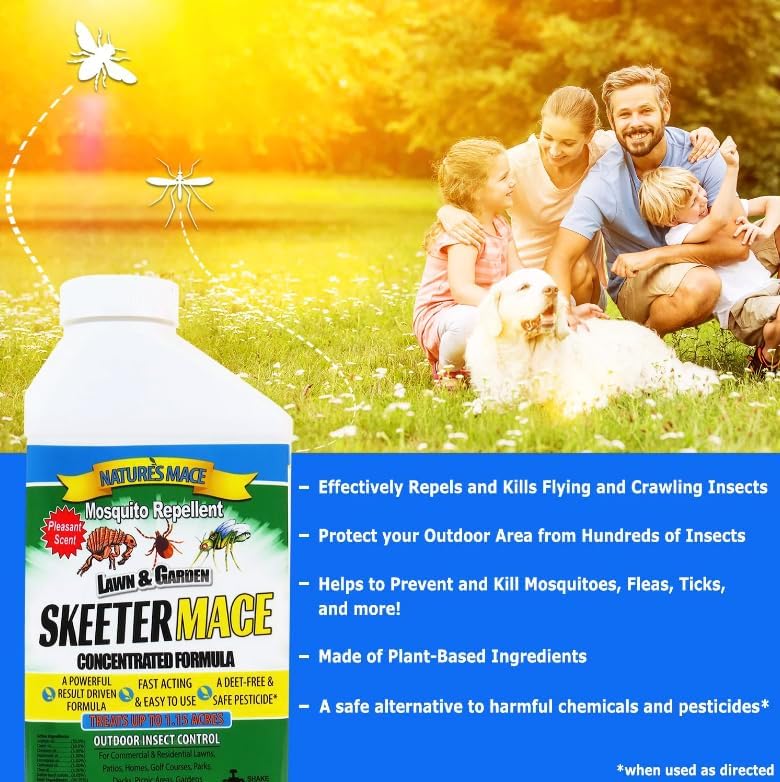 Nature’s MACE Outdoor Pest Repellent Spray – Kills & Repels Multiple Insect Types – Treats Lawns, Shrubs, and Patios – Safe for Family, Pets, and Plants – Essential Oil Formula with Fresh Scent – 40oz