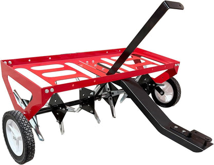 kerlista Tow Behind Lawn Plug Aerator and Heavy Duty Lawn Aerator for Tractors Ride-On Mowers and ATVs and Durable Steel Construction 40-Inch Working Width 3-Inch Spike Depth-Red