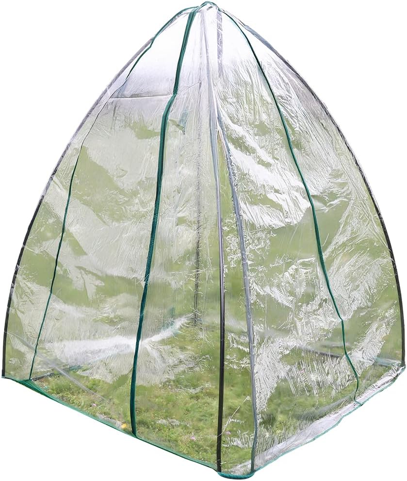 Winter Greenhouse Grow Tent SH3287 Portable Garden DIY Mini Green House Kit Steel Frame, Transparent Cover, 55.1 x 55.1 x 70.9-inches
