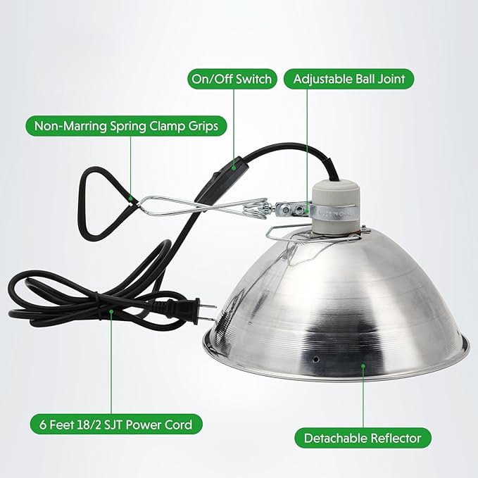 Simple Deluxe 10.5" 1-Pack Clamp Light, 250 Watt E26 Socket (Bulb Not Included), Aluminum Reflector and Ceramic Base, 6 FT 18/2 SJT Cord